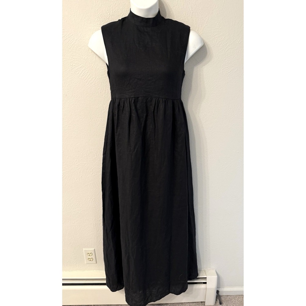 DISSH size 4 maxi dress 100% Linen black sleeveless lined Minimalist excellent